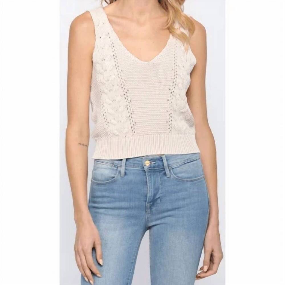 NEW FATE cotton aran cable knit tank top in natural